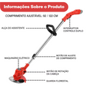 Roçadeira Elétrica TurboMax Multiuso 5 em 1 + BRINDE: 4 Baterias De Lítio 21 Volts - COMPRE 1 LEVE 2